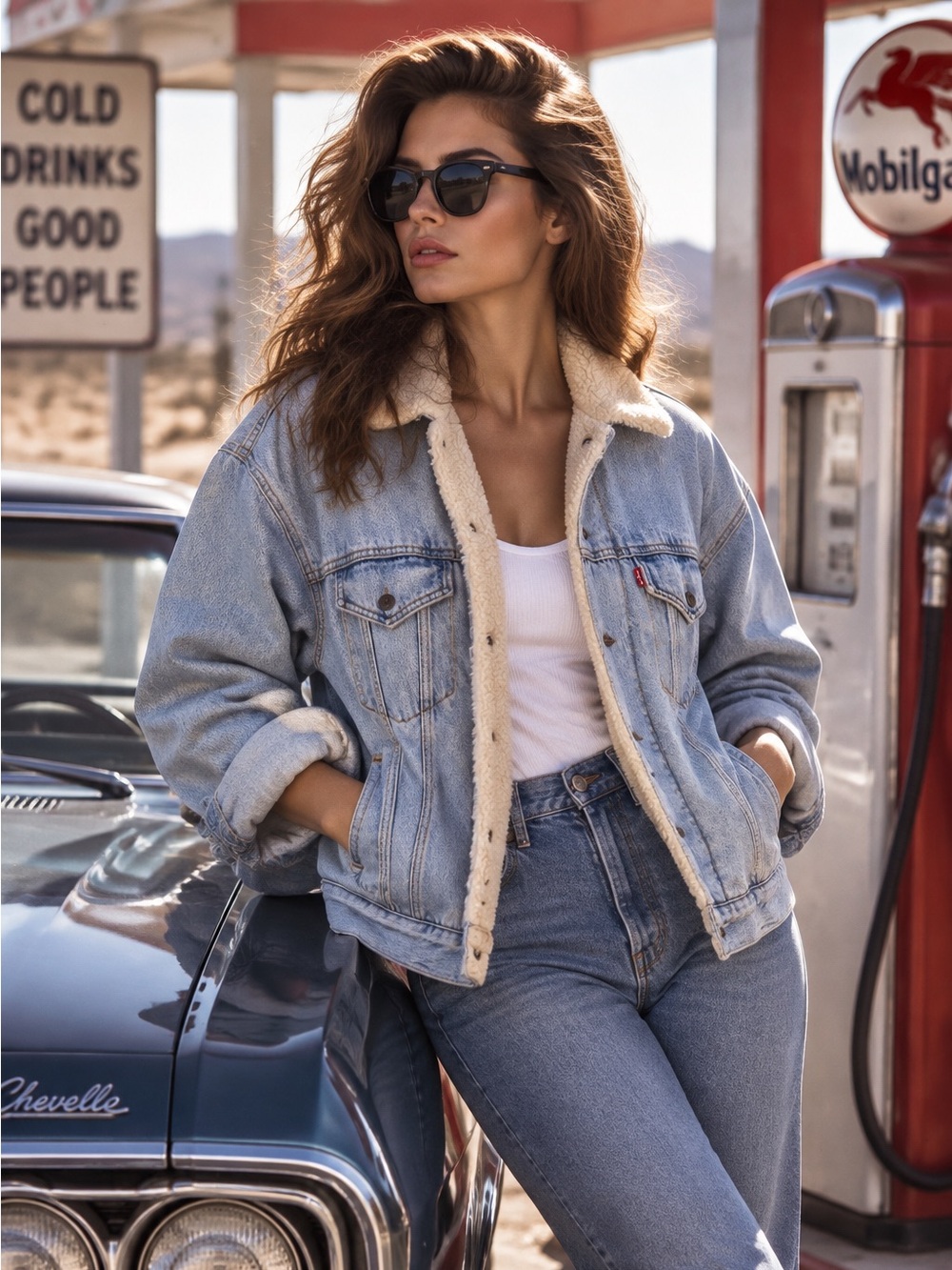 LEVI'S Sherpa Lined Snap Closure Denim Trucker Jacket with Vintage-Like Patina L